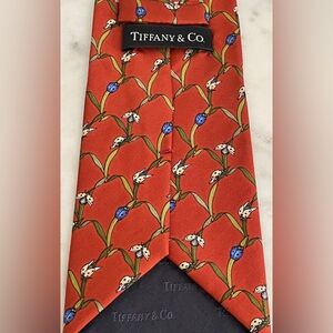 Tiffany & Co Rust Red Ladybugs Blue and Red Pattern Tie